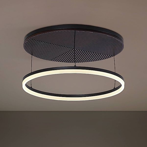 Lucande LED-Deckenlampe Orven, schwarz/Holz, Ø50cm, dimmbar günstig online kaufen