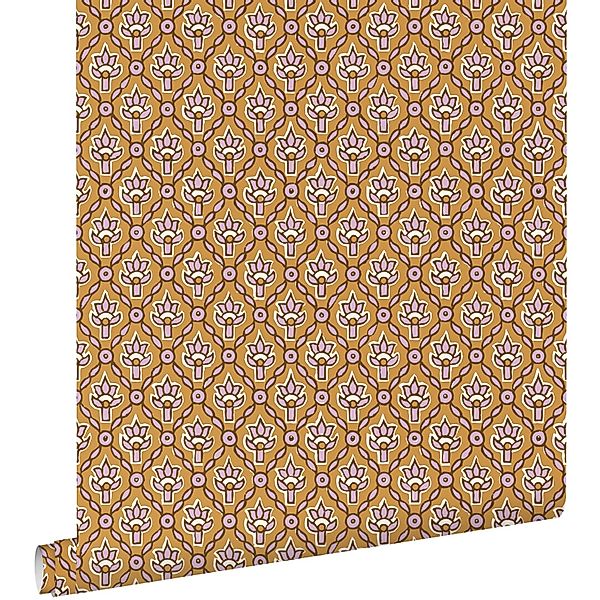ESTAhome Tapete Blumenmuster Braun und Violett 50 x 900 cm günstig online kaufen