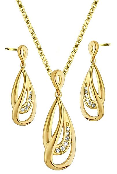 Limana Schmuckset 925 Silber gold vergoldet Halskette Kette Ohrringe Ohrste günstig online kaufen