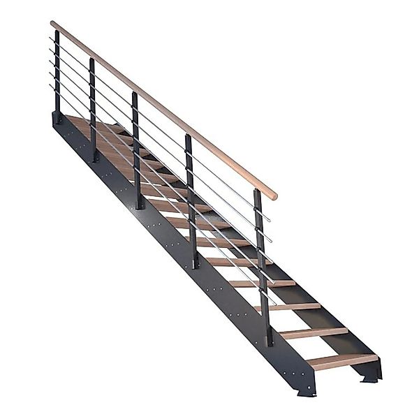 Treppe Kos 10 Stufen Buche Geölt 85 cm Metallgeländer Anthrazit FSC® günstig online kaufen
