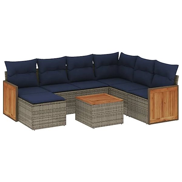 vidaXL 8-Tlg Gartensofa-Set mit Kissen Grau Polyrattan 3227895 günstig online kaufen