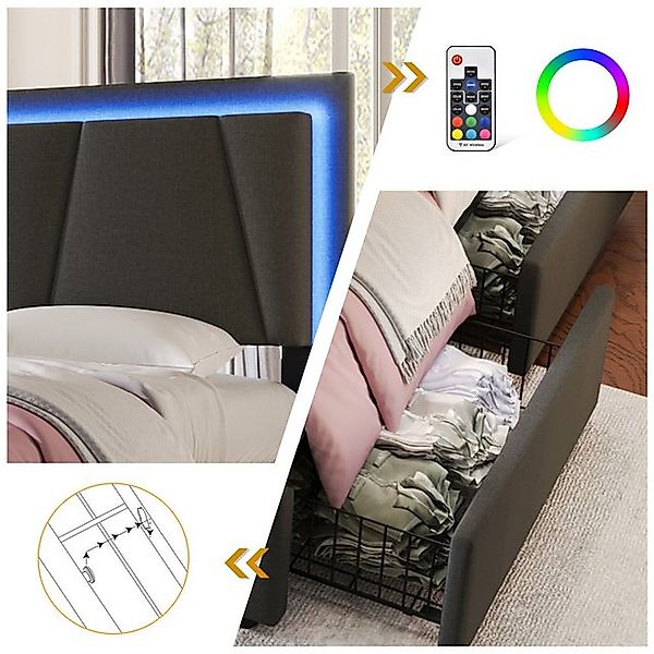 STILVORA Polsterbett 160x200 Stauraumbett Bettgestell mit LED & verstellbar günstig online kaufen