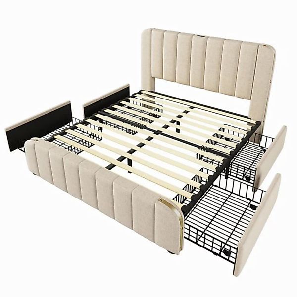 HAUSS SPOLE Polsterbett 140X200 mit 4 Schubladen, goldenen Zierstreifen, La günstig online kaufen