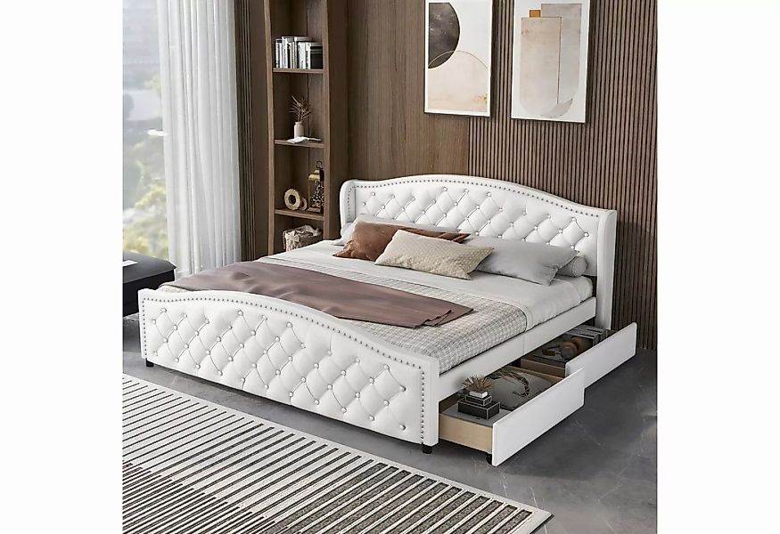 WISHDOR Polsterbett Doppelbett Stauraumbett Bett (Weiß 180 x 200 cm ohne Ma günstig online kaufen