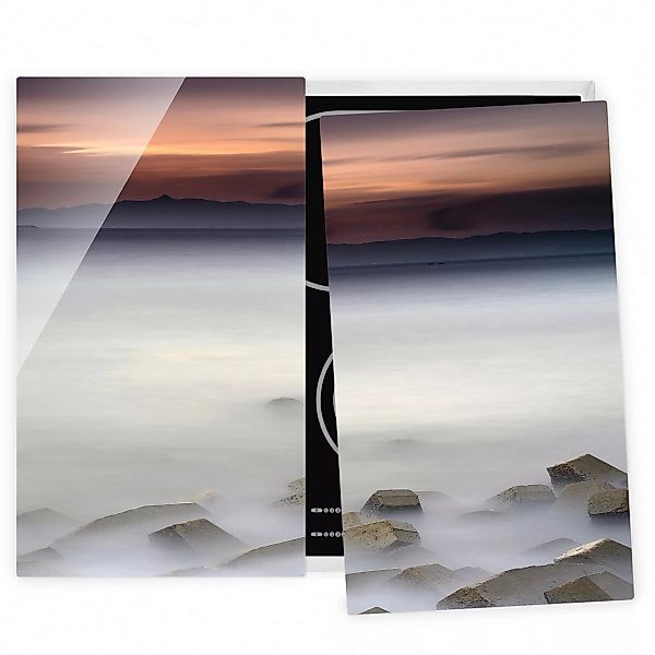 2-teilige Herdabdeckplatte Glas Natur & Landschaft Sonnenuntergang im Nebel günstig online kaufen