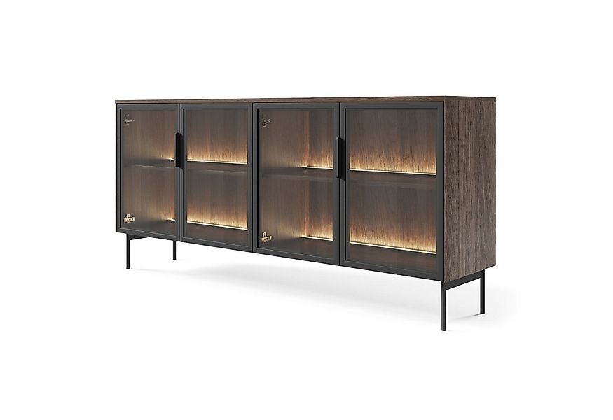 Selsey Sideboard LUMI, Sideboard in Eiche Dunin mit LED – 4-türig oder mit günstig online kaufen