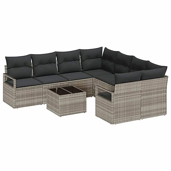 vidaXL Sofa Set mit Kissen 9-Tlg Hellgrau und Dunkelgrau Poly-Rattan 335499 günstig online kaufen