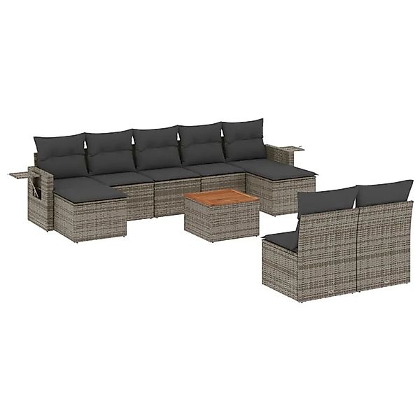 vidaXL 10-Tlg Garten-Sofagarnitur mit Kissen Grau Poly Rattan 3224765 günstig online kaufen