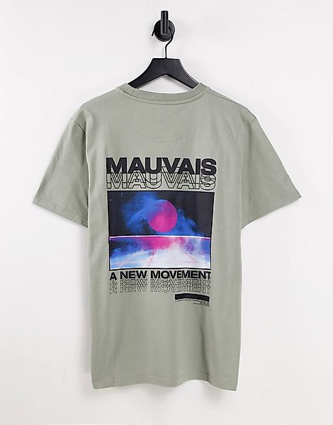 Mauvais – T-Shirt in gebrochenem Grün mit „Future Space“-Print günstig online kaufen