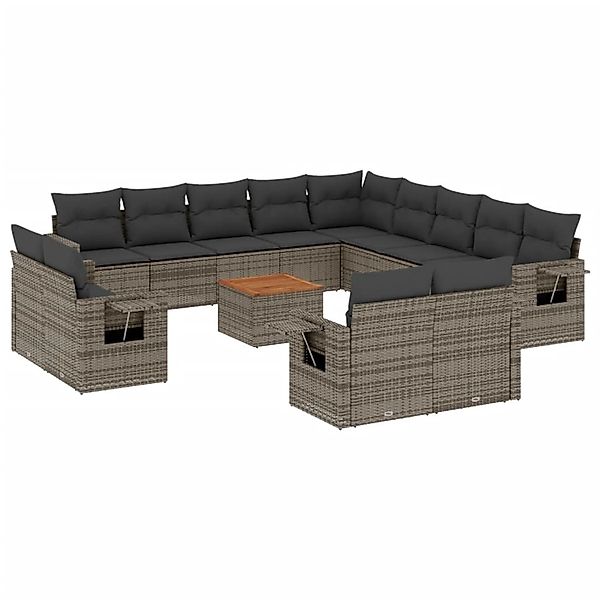 vidaXL 14-Tlg Garten-Sofagarnitur mit Kissen Grau Poly Rattan 3257173 günstig online kaufen