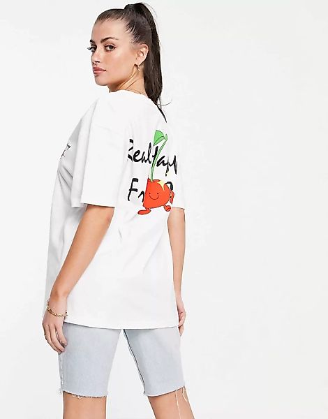 Crooked Tongues – Oversize-T-Shirt mit „Happy Fruit“-Print in Weiß günstig online kaufen