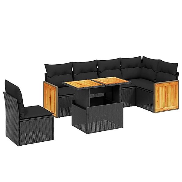 vidaXL 7-Tlg Garten-Sofagarnitur mit Kissen Schwarz Poly Rattan 3273981 günstig online kaufen