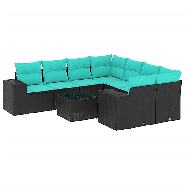 vidaXL 9-Tlg Gartensofa-Set mit Kissen Schwarzes Polyrattan 3222356 günstig online kaufen