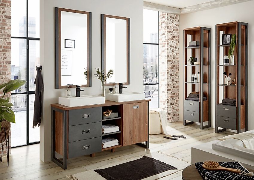 Home affaire Badmöbel-Set "Detroit, Bad im Industrialdesign, 3-teiliges Bad günstig online kaufen
