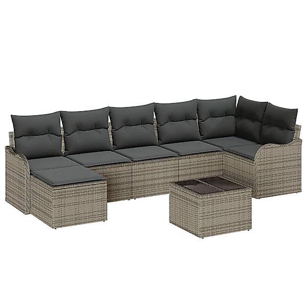 vidaXL Garten-Sofa-Set mit Kissen 8-Tlg Grau Poly Rattan 3345799 günstig online kaufen