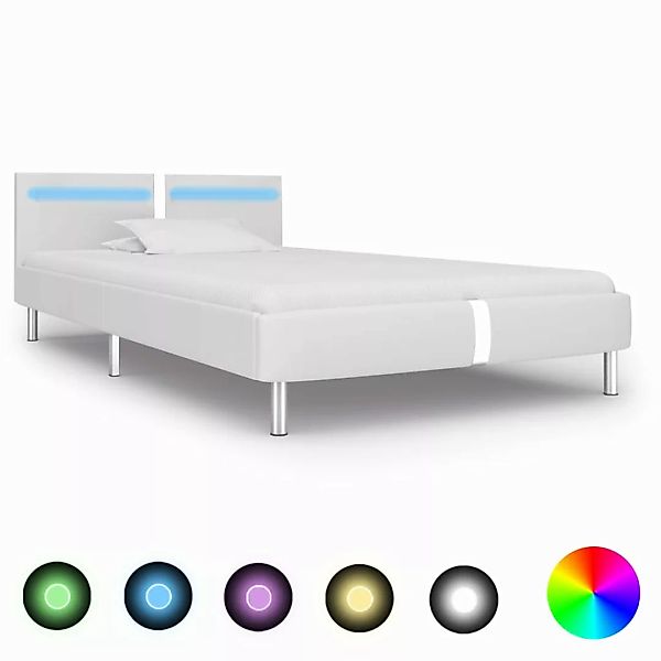 Bettgestell Mit Led Weiß Kunstleder 90x200 Cm günstig online kaufen