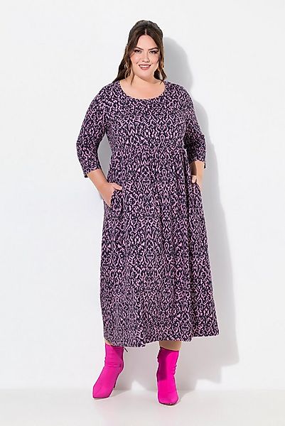 Ulla Popken Maxikleid Jerseykleid A-Linie V-Ausschnitt 3/4-Arm Taschen günstig online kaufen