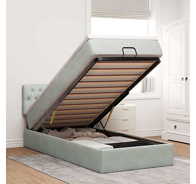 vidaXL Bett, Ottoman-Bett mit Matratze Hellgrau 100x200 cm Samt günstig online kaufen