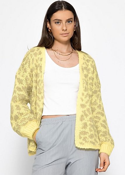 SASSYCLASSY Cardigan Cardigan Damen aus Grobstrick mit Lepardenmuster Overs günstig online kaufen