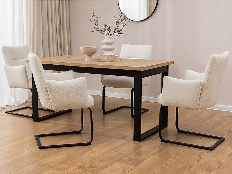 S-Style Möbel Polsterstuhl 2er Set Hera aus weißem Bouclé mit Freischwinger günstig online kaufen