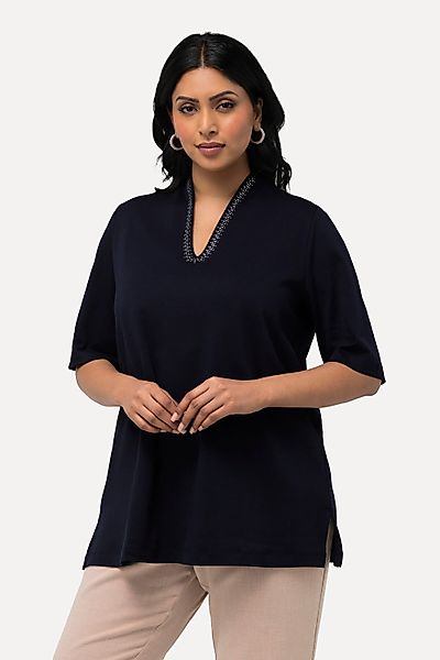 Ulla Popken T-Shirt T-Shirt A-Linie Kelchkragen günstig online kaufen