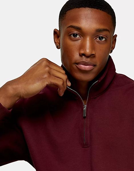 Topman – Sweatshirt mit 1/4-Reißverschluss in Braun günstig online kaufen