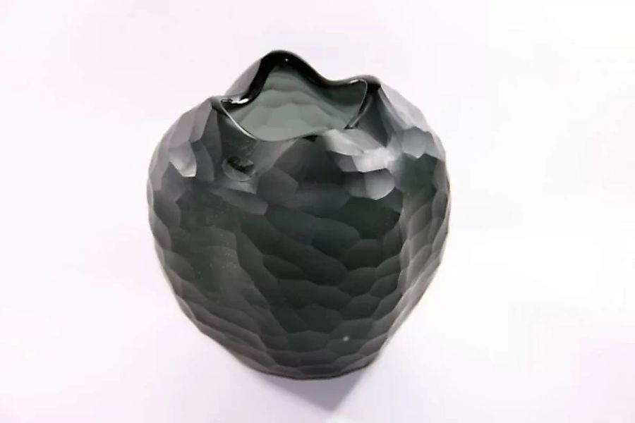 Glasvase rund Blumengefäß Deko Tischvase Moonlight Höhe 18cm grau Handmade günstig online kaufen