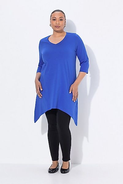 Ulla Popken Longshirt Longshirt Zipfelsaum A-Linie V-Ausschnitt 3/4-Arm günstig online kaufen