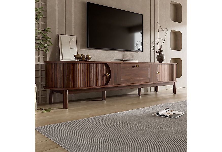 Merax TV-Schrank in Holzoptik mit Lamellentüren & abgerundeten Ecken (1-St) günstig online kaufen