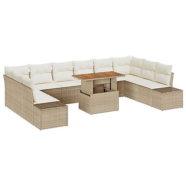 vidaXL Loungesofa 11-teiliges Garten Sofa Set mit Kissen Beige Poly Rattan, günstig online kaufen