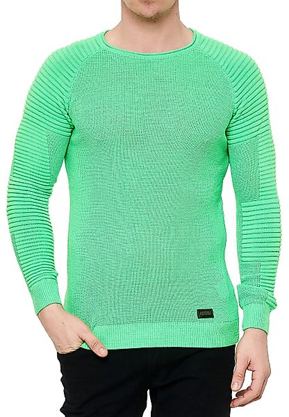 R-NEAL Rundhalspullover Fein-Strick Slim-Fit Biker Strick-Pullover günstig online kaufen