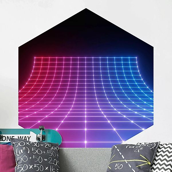 Hexagon Mustertapete selbstklebend Dreidimensionales Neonlicht günstig online kaufen