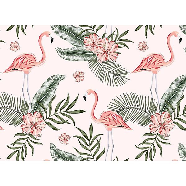 Fototapete Palmen Flamingo Weiß Rosa Grün 3,50 m x 2,55 m FSC® günstig online kaufen