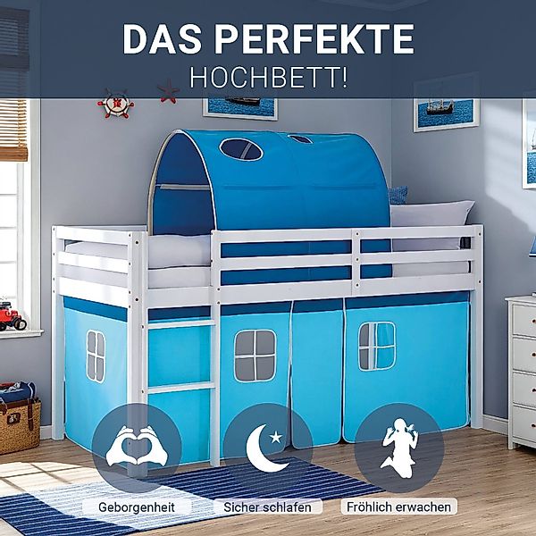 Homestyle4u Hochbett 90x200 Vorhang Kinderbett Holz günstig online kaufen