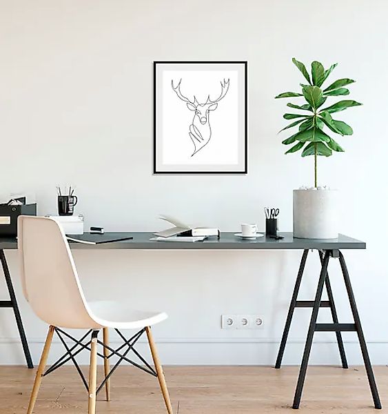 queence Bild »Walt« Hirsch 1 tlg. HD Premium Poster-Druck inkl. Holzrahmen günstig online kaufen