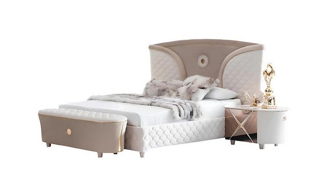 JVmoebel Bett Doppelbetten Modernes Bettgestell Betten Schlafzimmer Beige, günstig online kaufen