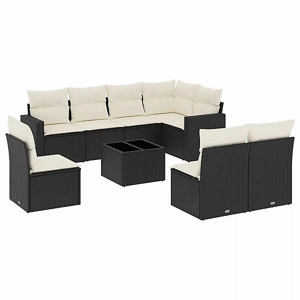 vidaXL 9-tlg Garten-Sofagarnitur mit Kissen Schwarz Poly Rattan Modell 42 günstig online kaufen