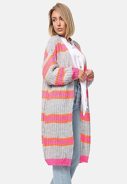 Rayshyne Longstrickjacke langer Cardigan mit Blockstreifen für Damen (Gestr günstig online kaufen