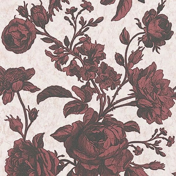 PROFHOME 387004-GU Blumen Tapete Toile De Jouy Matt Rosa Rot Schwarz 0,53 m günstig online kaufen