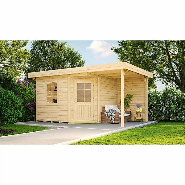 Holz-Gartenhaus Flachdach Unbehandelt 442 cm x 278 cm günstig online kaufen