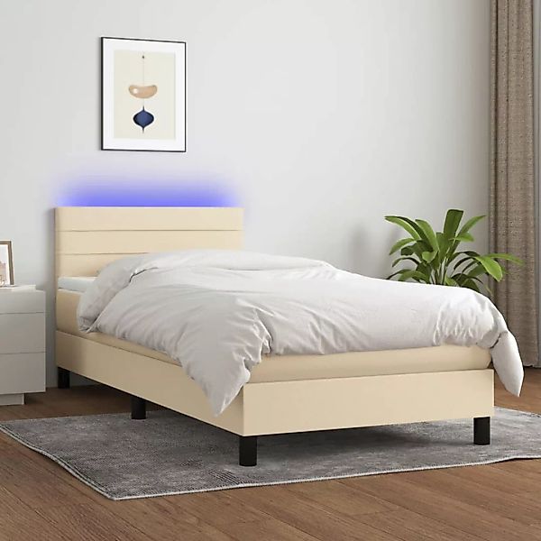 vidaXL Boxspringbett Boxspringbett mit Matratze LED Creme 90x200 cm Stoff B günstig online kaufen