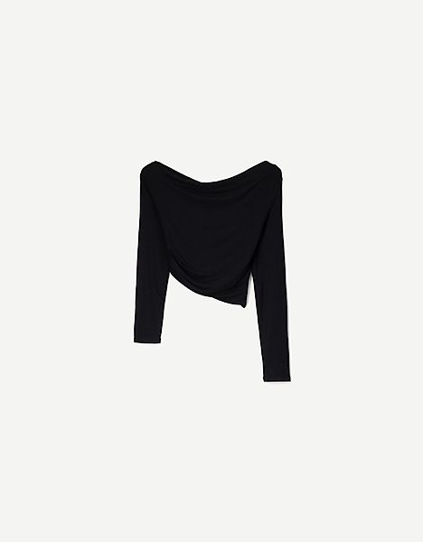 Bershka Asymmetrisches Langarmshirt Damen S Schwarz günstig online kaufen