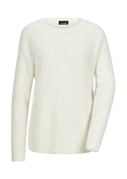 GOLDNER Rundhalspullover "Kurzgröße Langarm Pullover mit Rautenmuster" günstig online kaufen