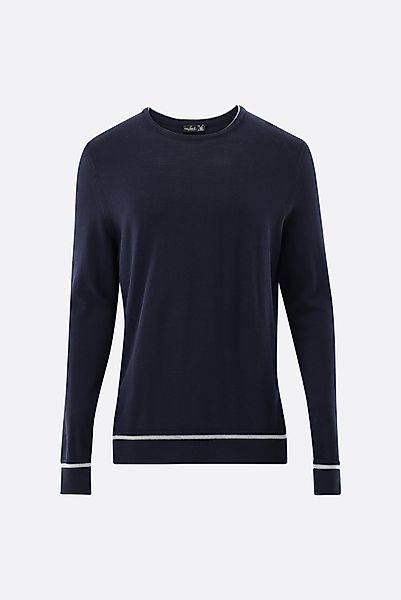 Rundhalspullover aus merzerisierter Merinowolle mit Farbdetail günstig online kaufen