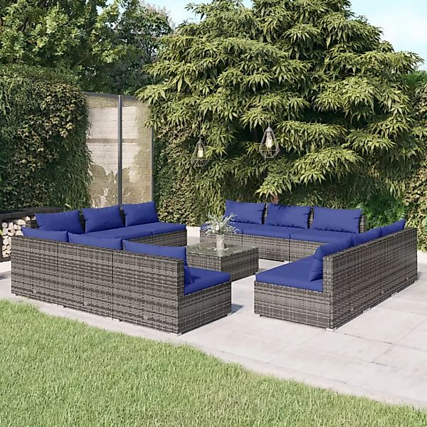 Vidaxl 13-tlg. Garten-lounge-set Mit Kissen Poly Rattan Grau günstig online kaufen