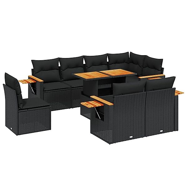 vidaXL 9-Tlg Garten-Sofagarnitur mit Kissen Schwarz Poly Rattan 3273610 günstig online kaufen
