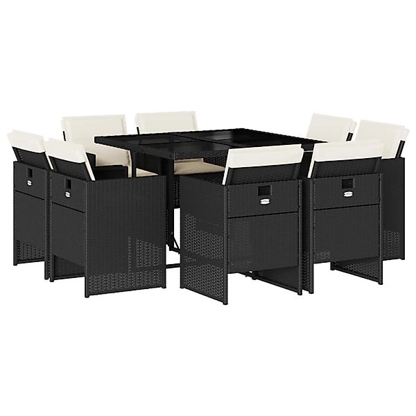 vidaXL 9-Tlg Garten-Essgruppe mit Kissen Schwarz Poly Rattan 3210654 günstig online kaufen