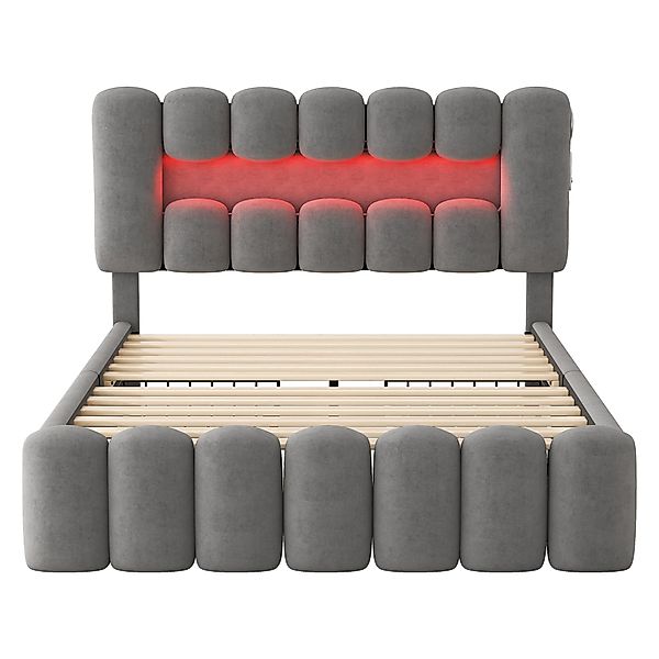 Polsterbett mit 4 Schubladen, LED-Lichtleiste, Samt, ohne Matratze, 160x200 günstig online kaufen