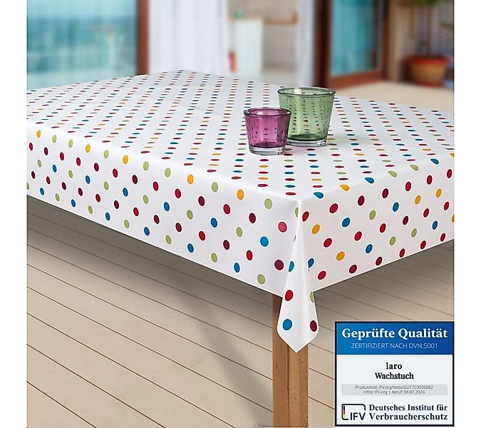 laro Tischdecke Wachstuch-Tischdecken Abwaschbar Punkte weiss bunt rechteck günstig online kaufen