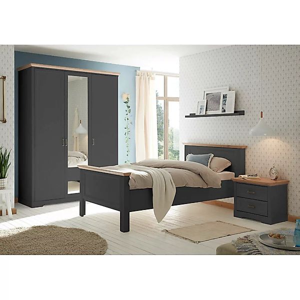 Schlafzimmer Set 3-teilig Bett 100x200cm Graphit mit Eiche JÜLICH-77 günstig online kaufen